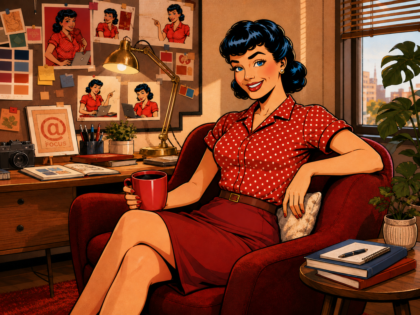 Creative@Work character at her desk